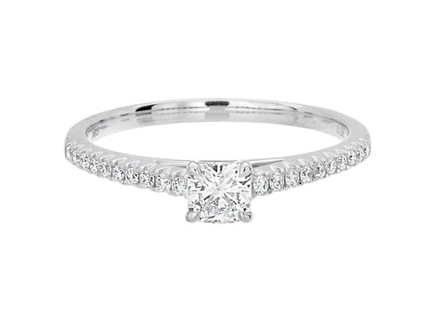 Complete Rings White Gold with 0.28 CTW Cushion Diamond Diamond Center Stone Classic Engagement Ring