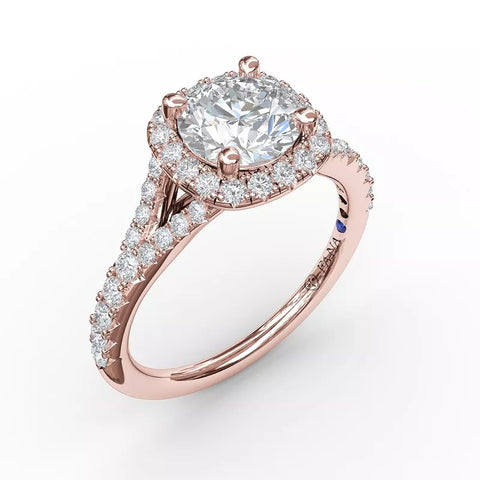 FANA Classic Diamond Halo Engagement Ring with a Subtle Split Band