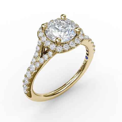 FANA Classic Diamond Halo Engagement Ring with a Subtle Split Band