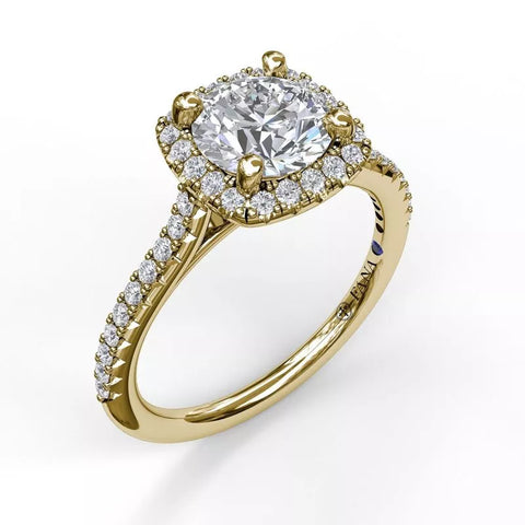 FANA Delicate Cushion Halo Engagement Ring With Pave Shank