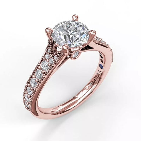 FANA Classic Diamond Engagement Ring with Detailed Milgrain Band