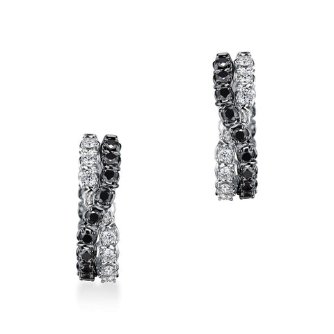 A Link Abbracci 4.02 ctw Black & White Diamond Inside/Out Crossover 18K White Gold Huggie Hoops
