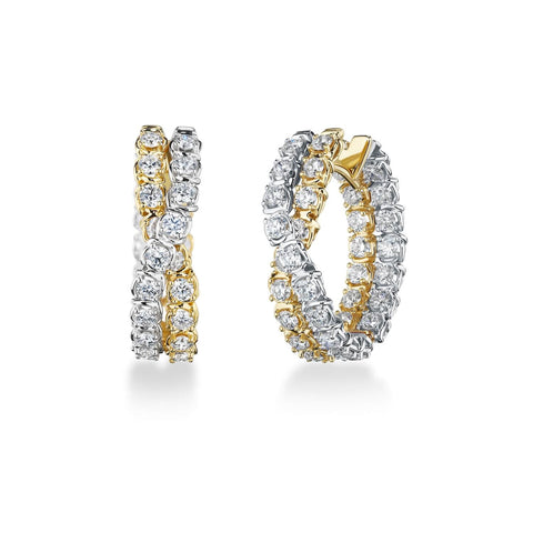 A Link Abbracci 3.85 ctw White & Yellow Gold Inside Out Crossover 18K Gold Huggie Hoops