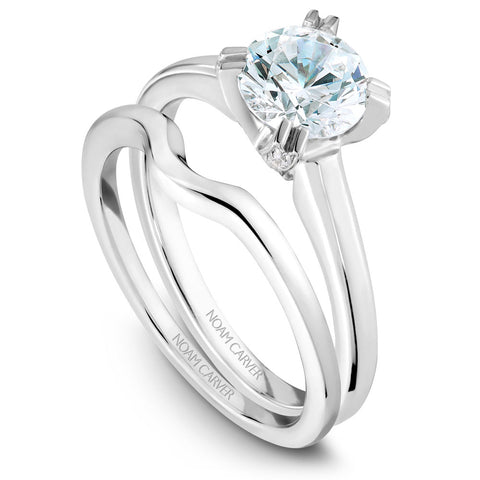 Noam Carver White Gold Solitaire Engagement Ring Setting with Diamond Centerpiece (0.14 CTW)