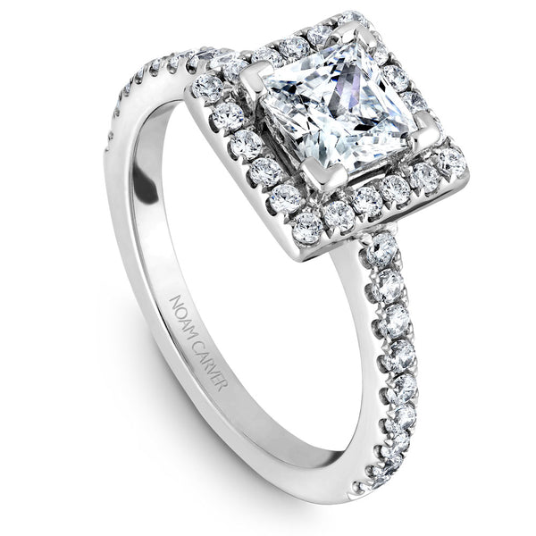 Noam Carver White Gold Diamond Engagement Ring Setting with Princess Center Stone and Halo (0.50 CTW)