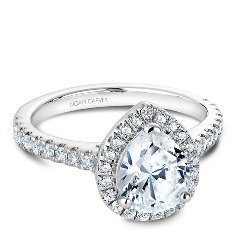 Noam Carver White Gold Diamond Engagement Ring Setting with Pear Center Stone and Halo (0.45 CTW)