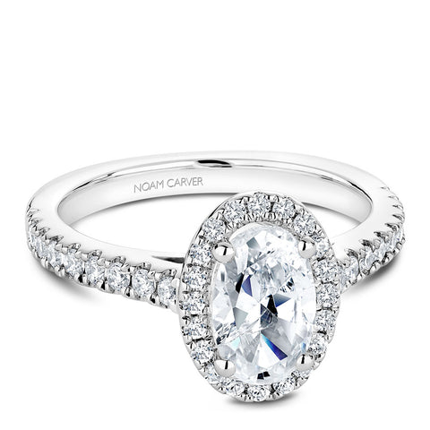 Noam Carver White Gold Diamond Engagement Ring Setting with Oval Center Stone and Halo (0.57 CTW)