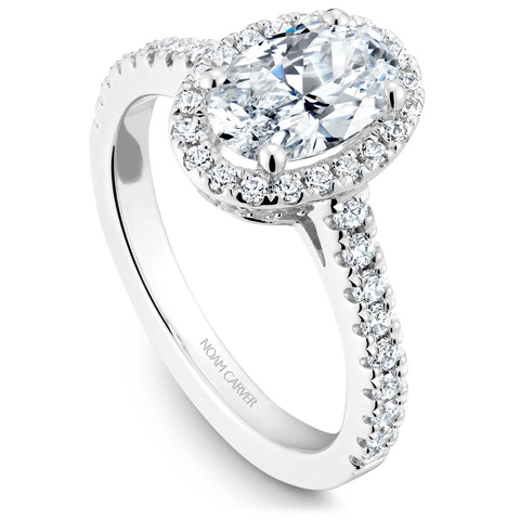 Noam Carver White Gold Diamond Engagement Ring Setting with Oval Center Stone and Halo (0.57 CTW)