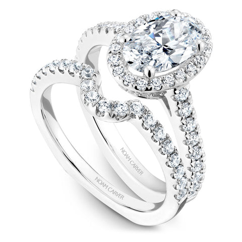 Noam Carver White Gold Diamond Engagement Ring Setting with Oval Center Stone and Halo (0.57 CTW)