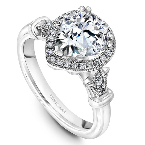 Noam Carver White Gold Halo Pear Diamond Engagement Ring Setting with Accent Diamonds (0.17 CTW)