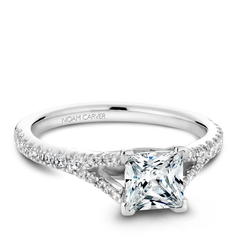 Noam Carver White Gold Split Shank Diamond Engagement Ring Setting with Princess Cut (0.28 CTW)