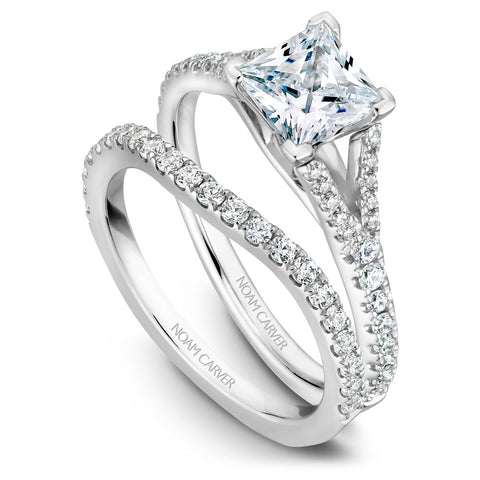 Noam Carver White Gold Split Shank Diamond Engagement Ring Setting with Princess Cut (0.28 CTW)