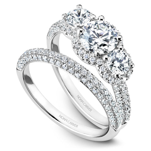 Noam Carver White Gold 3-Stone Diamond Engagement Ring Setting (0.99 CTW)