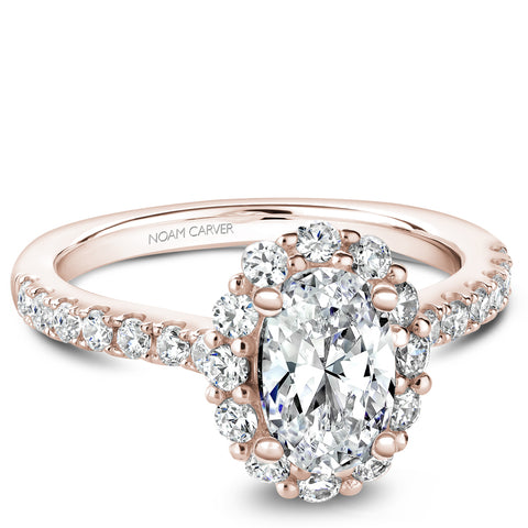 Noam Carver Rose Gold Oval Diamond Engagement Ring Setting with Halo (0.72 CTW)
