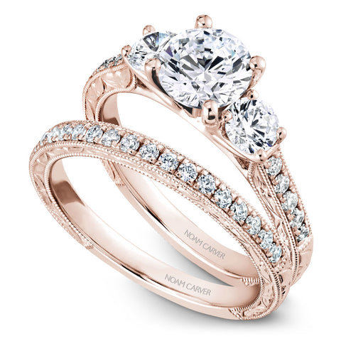 Noam Carver Rose Gold 3-Stone Diamond Engagement Ring Setting (0.66 CTW)