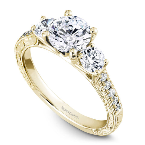 Noam Carver Yellow Gold 3-Stone Diamond Engagement Ring Setting (0.66 CTW)