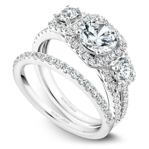 Noam Carver White Gold 3-Stone Diamond Engagement Ring Setting (0.85 CTW)