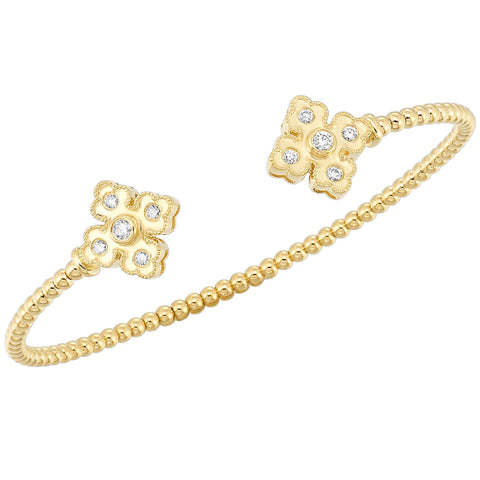 14k Yellow Gold Beaded Flower Diamond Bangle (0.25CTW)