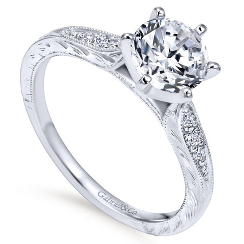 Gabriel Bridal Collection White Gold Petite Side Diamonds Straight Engagement Ring (0.1 ctw)