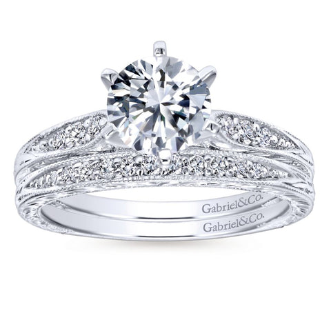 Gabriel Bridal Collection White Gold Petite Side Diamonds Straight Engagement Ring (0.1 ctw)