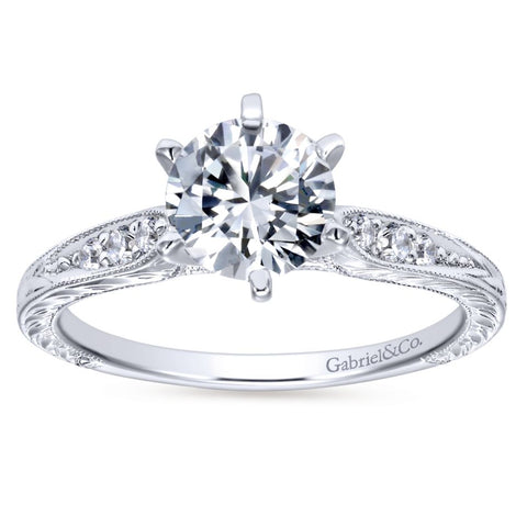 Gabriel Bridal Collection White Gold Petite Side Diamonds Straight Engagement Ring (0.1 ctw)