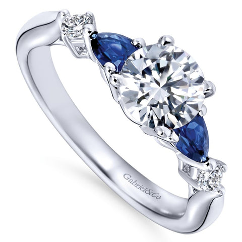 Gabriel Bridal Collection White Gold Diamond And Sapphire Twisted Shank Engagement Ring with Rounded Shank (0.1 ctw)