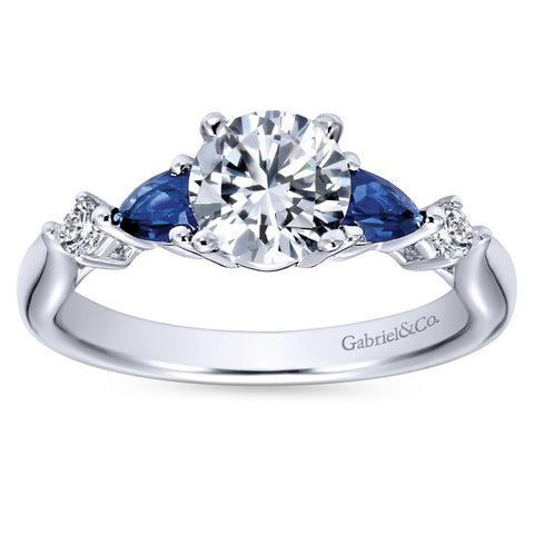 Gabriel Bridal Collection White Gold Diamond And Sapphire Twisted Shank Engagement Ring with Rounded Shank (0.1 ctw)