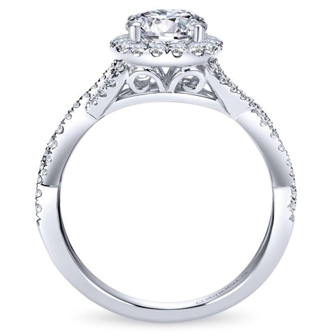 Gabriel Bridal Collection White Gold Halo and Twisted Diamond Diamond Accent Shank Engagement Ring (0.42 ctw)