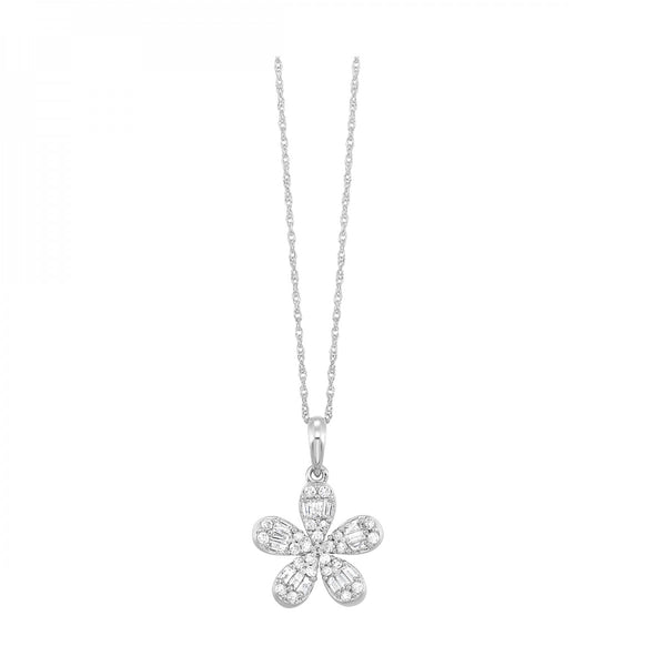10K White Gold  Diamond Flower Pendant (0.50 CTW)