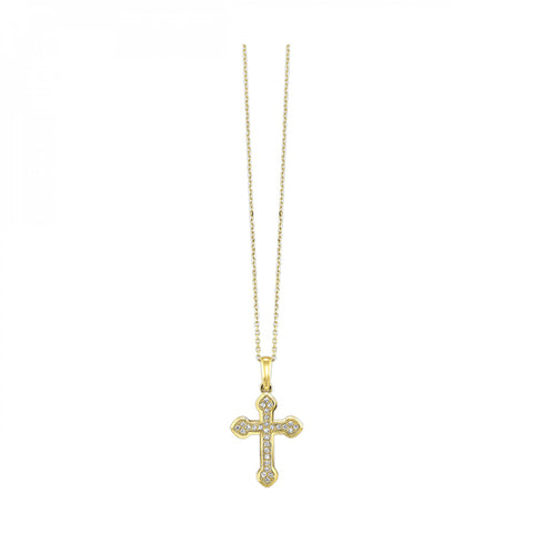14K Yellow Gold Cross Diamond Fashion Chain & Pendant (0.10CTW)
