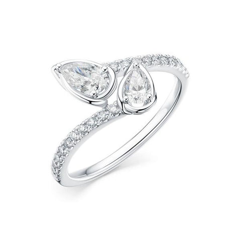 Two Pear Shaped Diamond Ring With Diamond Band