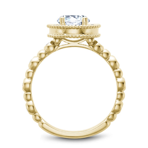 Noam Carver Yellow Gold Bezel Set Diamond Shank Engagement Ring Setting with Halo and Milgrain (0.27 CTW)