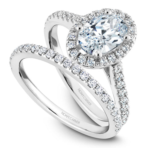 Noam Carver White Gold Oval Diamond Engagement Ring Setting with Halo (0.39 CTW)