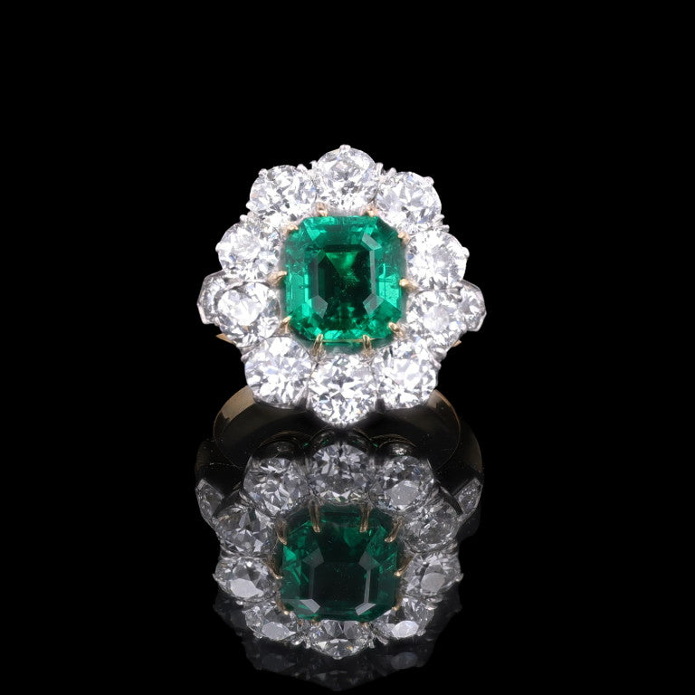 Edwardian Colombian Emerald and Diamond Ring
