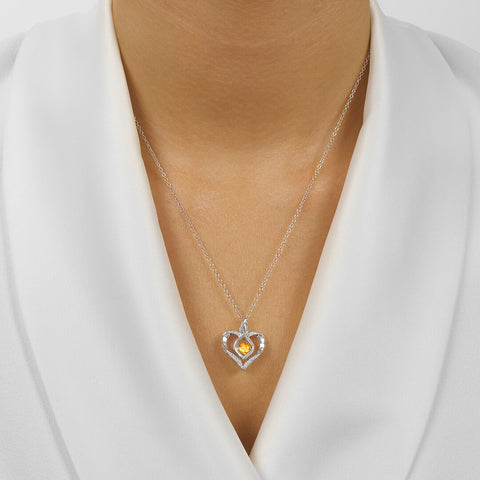 Silver Diamond & Created Citrine Pendant