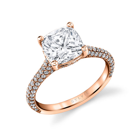 Sylvie Peighton Cushion Cut Hidden Halo Pave Engagement Ring Setting