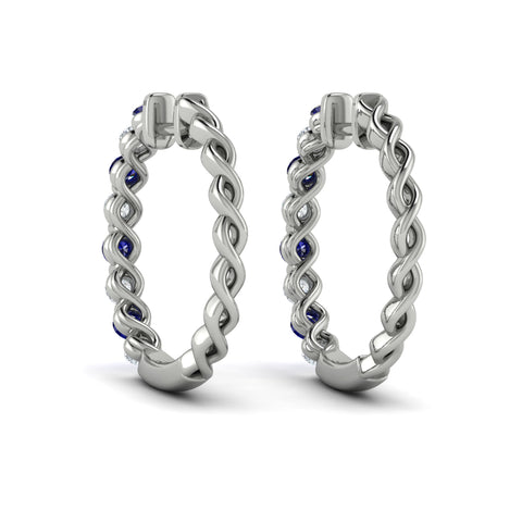 Vlora Adella 14K Gold Diamond and Blue Sapphire Twist Huggie Hoop Earrings (Diamond 0.36CTW, Blue Sapphire 0.52CTW )
