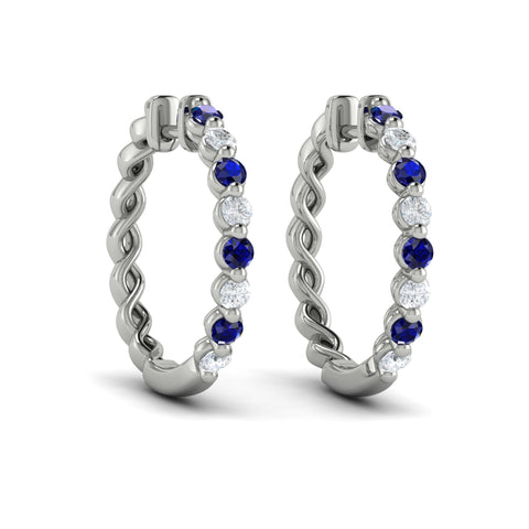 Vlora Adella 14K Gold Diamond and Blue Sapphire Twist Huggie Hoop Earrings (Diamond 0.36CTW, Blue Sapphire 0.52CTW )