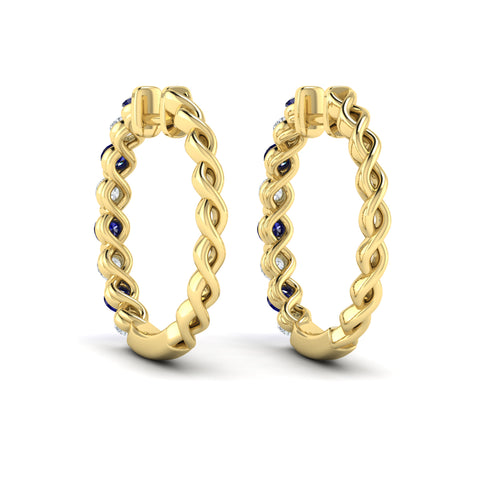 Vlora Adella 14K Gold Diamond and Blue Sapphire Twist Huggie Hoop Earrings (Diamond 0.36CTW, Blue Sapphire 0.52CTW )