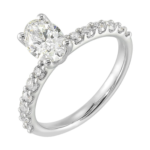 14Kt White Semi Mount 3/8Ctw For 1Ctw Oval Center