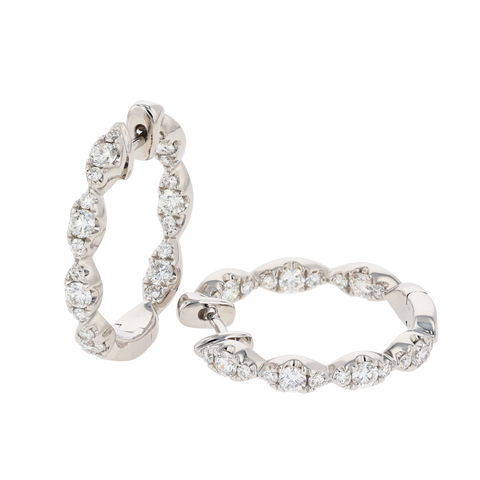 14K White Gold Inside Out Diamond Hoop Earring (0.75CTW)