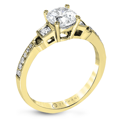 Zeghani Three Stone Trinity Engagement Ring ZR1473 WHITE 14K SEMI YELLOW